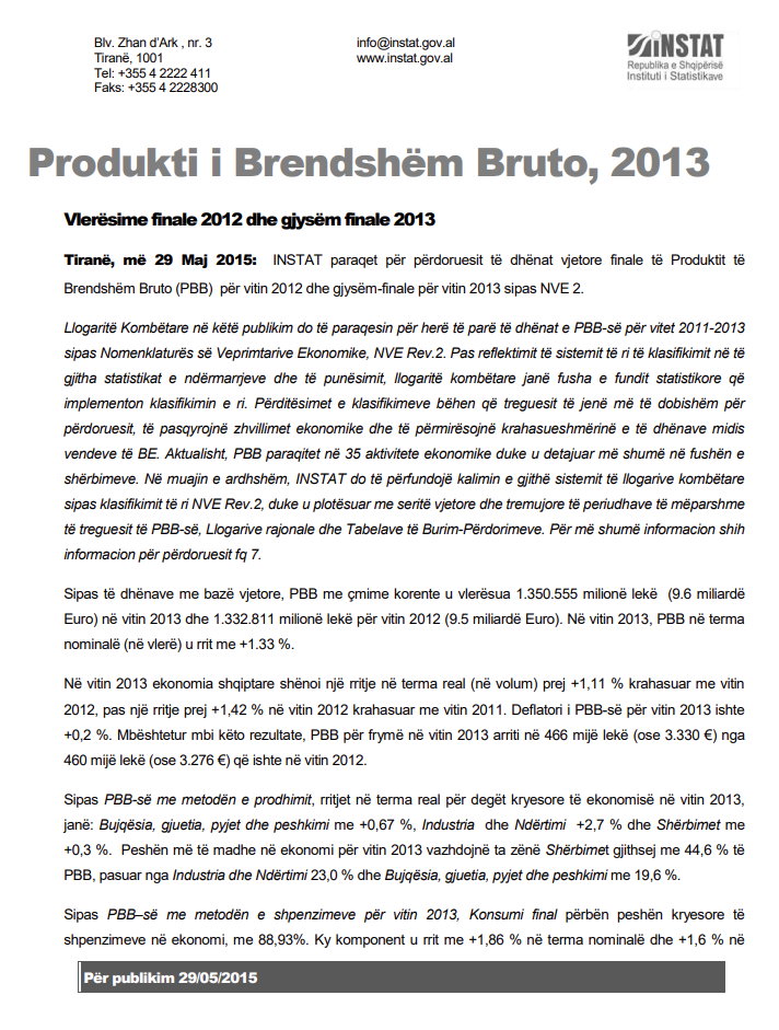 Produkti i Brendshëm Bruto, Gjysmë Final 2013